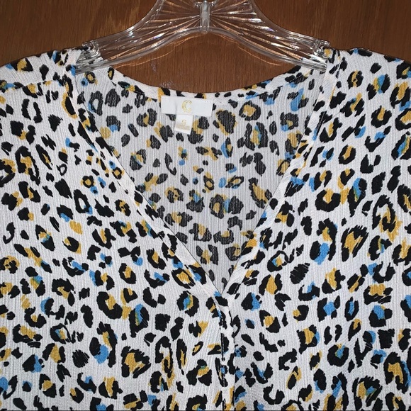 Women’s S CHARMING CHARLIE Multicolored Cheetah Print S/S Twist Career Shirt NEW - Picture 2 of 10
